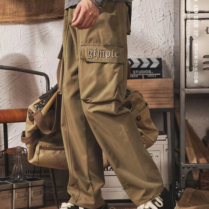 

Straight Loose Pure Cotton Functional Work Pants Multi-pocket Retro High Street Men's Casual