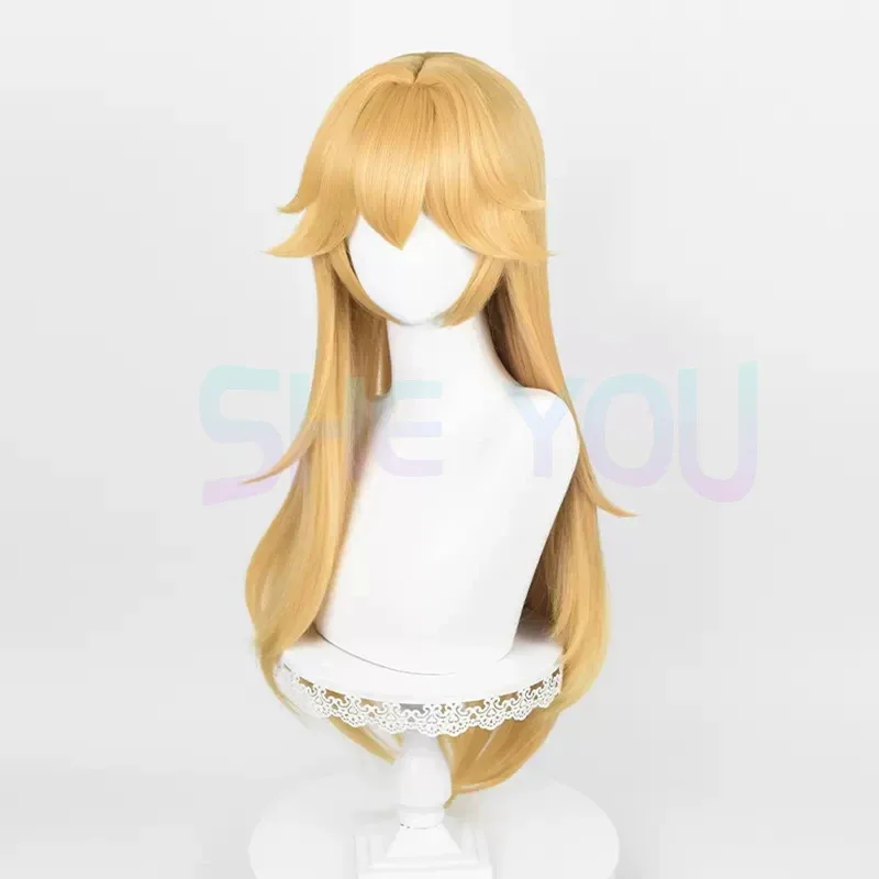 Peluca de Cosplay de princesa Peach, peluca amarilla dorada larga y recta de 75cm, pelucas de Cosplay de Anime, pelucas sintéticas resistentes al calor