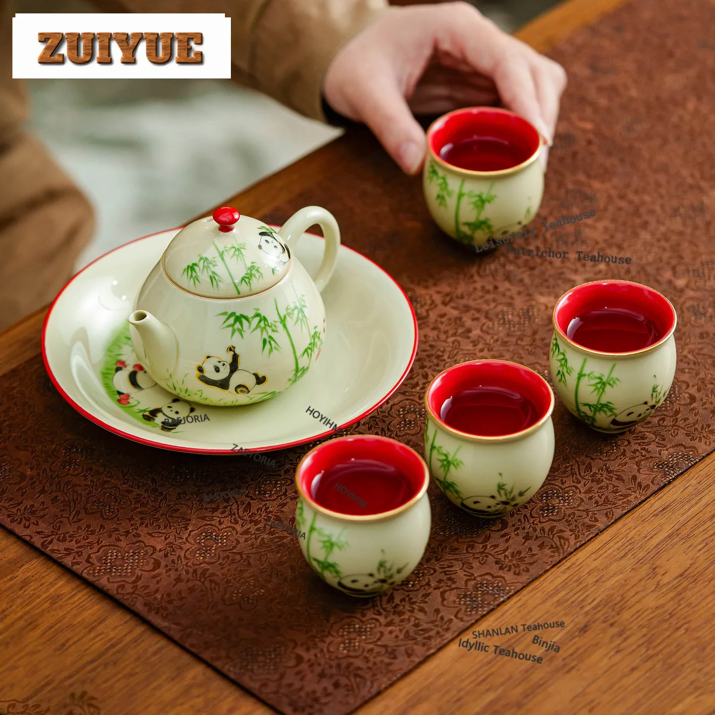 HOYIHM Ceramic Decal Panda Paradise Tea Set Complete Set Ancient Tea Ceremony Set Tea Maker Teapot And Tea Cup Set Drinkware