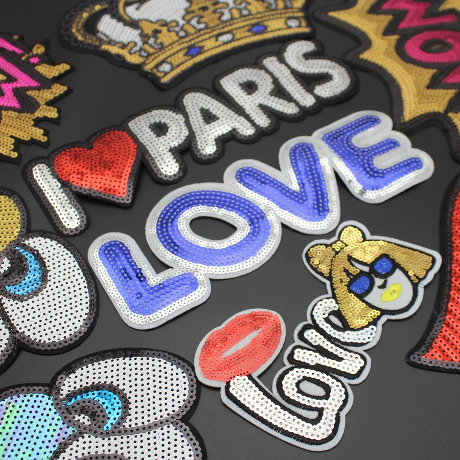 Big Sequin Applique Patches Transfer for clothing Backpacks Jackets Iron-on Stitch Sewing Applications Adhesive Thermoadhesive