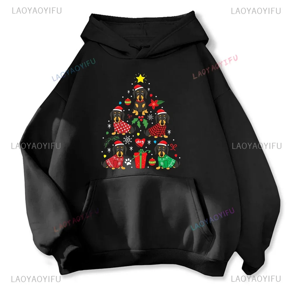 귀여운 닥스훈트 크리스마스 트리 맨투맨, 메리 크리스마스 빈티지 인쇄 후드, 재미있는 크리스마스 선물, 편안함, 따뜻함