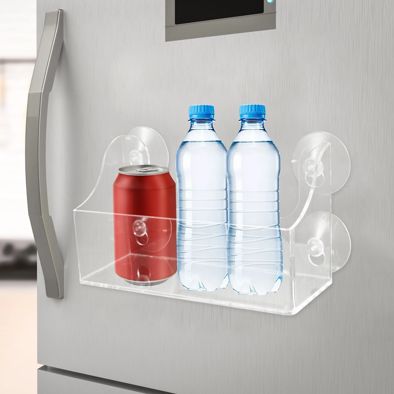

1pc Beverage Shelf Refrigerator Rack Suction Type Plastic Simple Design Easy Install Adjustable Drink Holder Fridge Storage