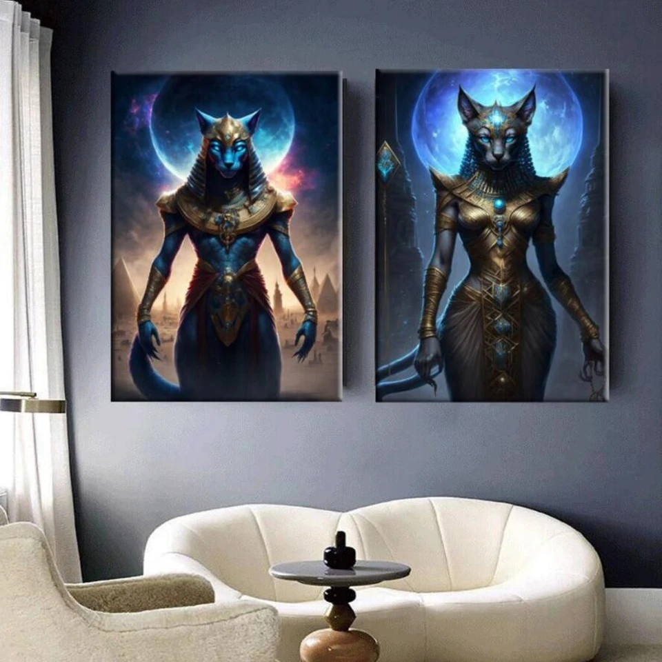 Black Panther Egyptian God Black Cat DIY 5D Diamond Painting Cross Stitch Kits Diamond Mosaic Embroidery Art For Home Decor