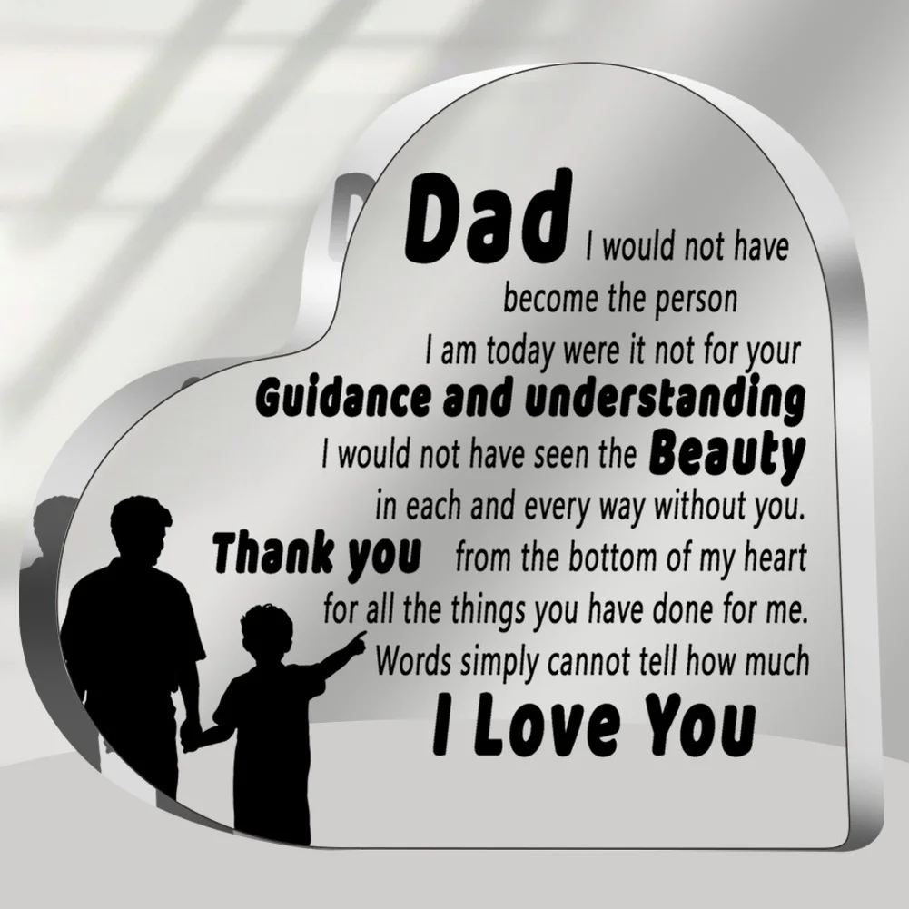 for acrylic Heart Keepsake for Dad with Bowler Hat and Mustache Motif Featuring Touching Letter Design for Father Figure