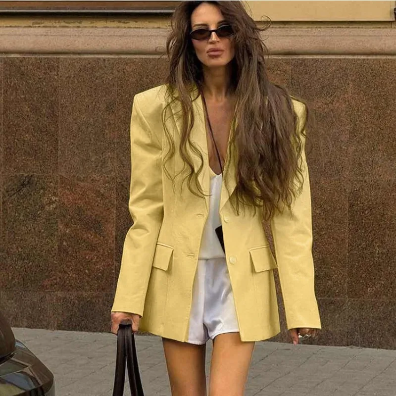 Tuularose Women Blazers Autumn Elegant Lapel Long Sleeve Jacket High Street Office Lady Loose Elegant Jacket Female Outwear Coat