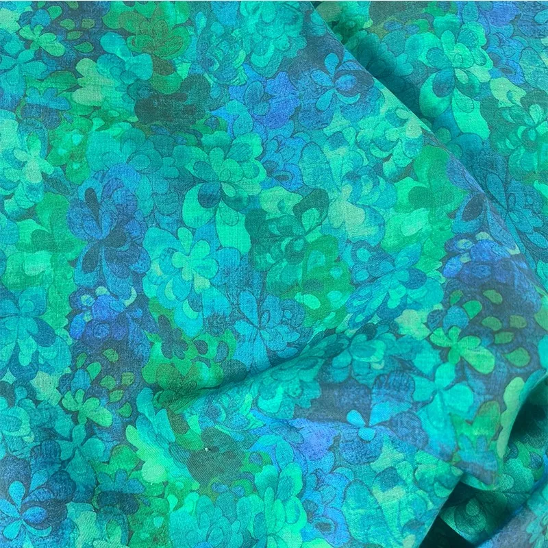 

1 ярд, высококачественная ткань рами для шитья, ткань с зеленым цветочным принтом, ручная работа, сделай сам, для платьев, одежды, ткань