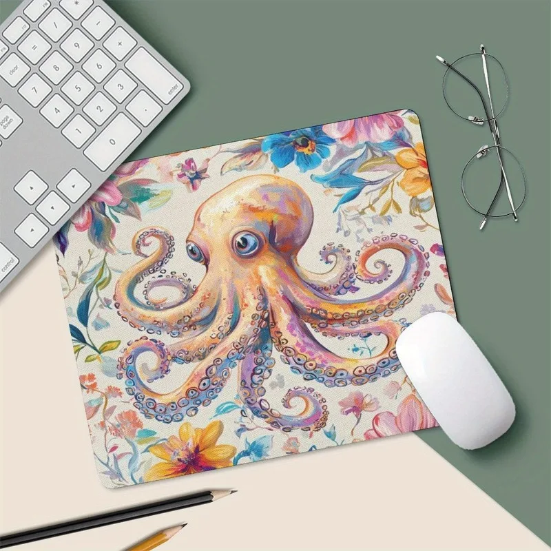

Octopus in flower blooming anti-slip mouse pad suitable for office and gaming small size table pads suitable for PC laptop