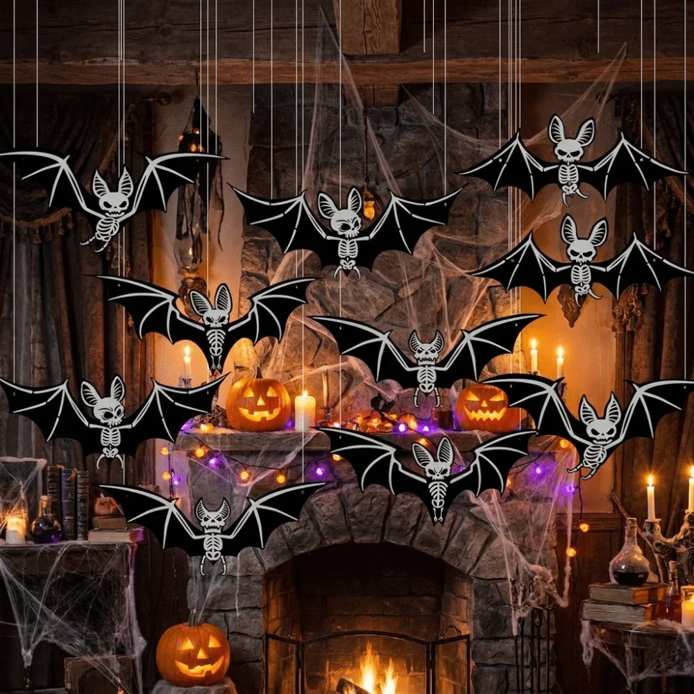 Festive Decor PP Material Bat Stickers 2D Flat Reusable Hanging Ornaments Atmosphere Fluorescent Luminous Decor Home Decor