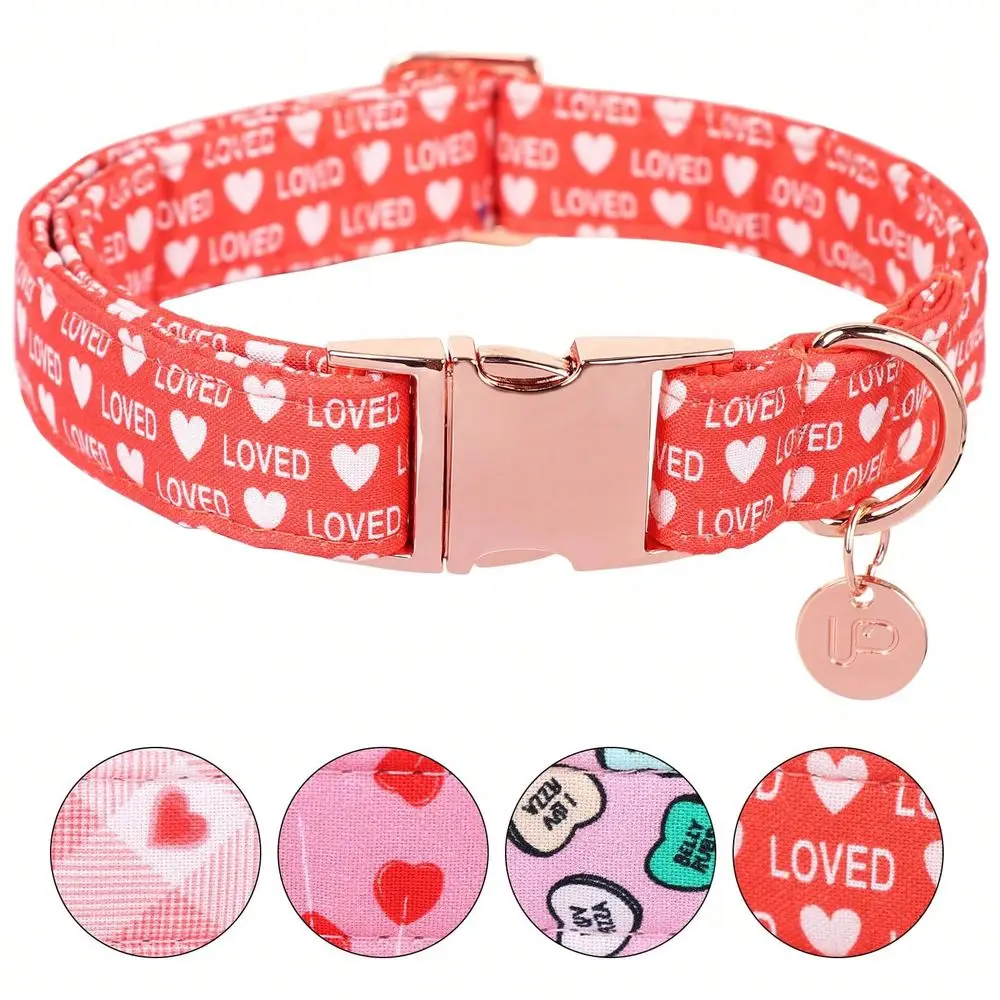 

URARA PUP Valentines Dog Collar,Pink Heart Dog Collar For Small Medium Large Girl Boy Dogs Or Cats, Wedding Dog Collar Match Do