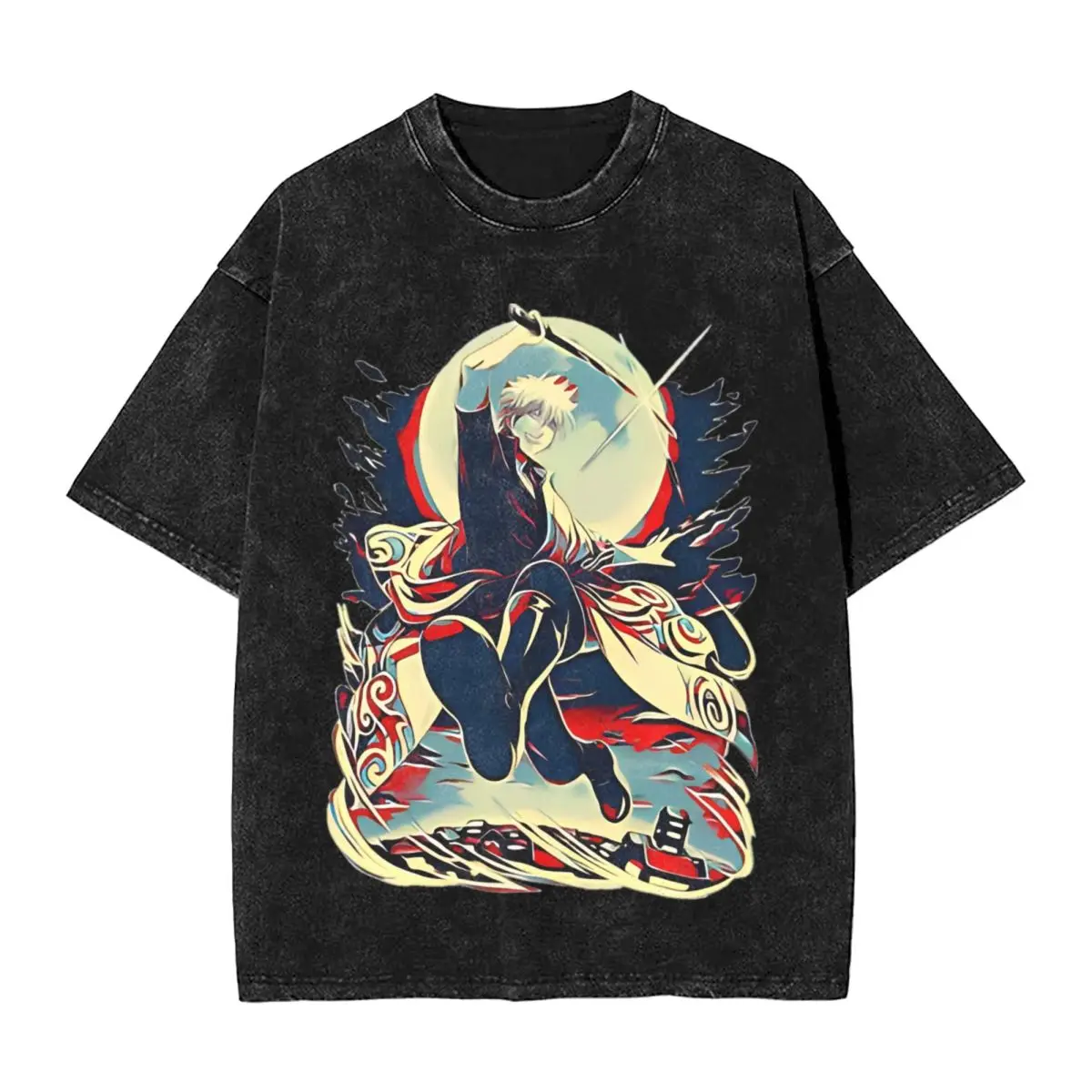 Gintama Washed T Shirt Streetwear T-Shirt Adventure Samurai Science Fiction Tee Shirt Men Women 100% Cotton Oversize Printed