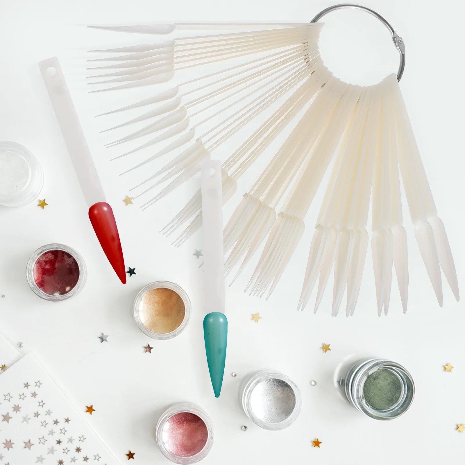 

200 шт. демонстрационных накладных ногтей для демонстрации цветов, с плоской гладкой поверхностью, многоразовые, пластиковые, с металлическим кольцом-органайзером, для тренировки маникюра, для салонов красоты