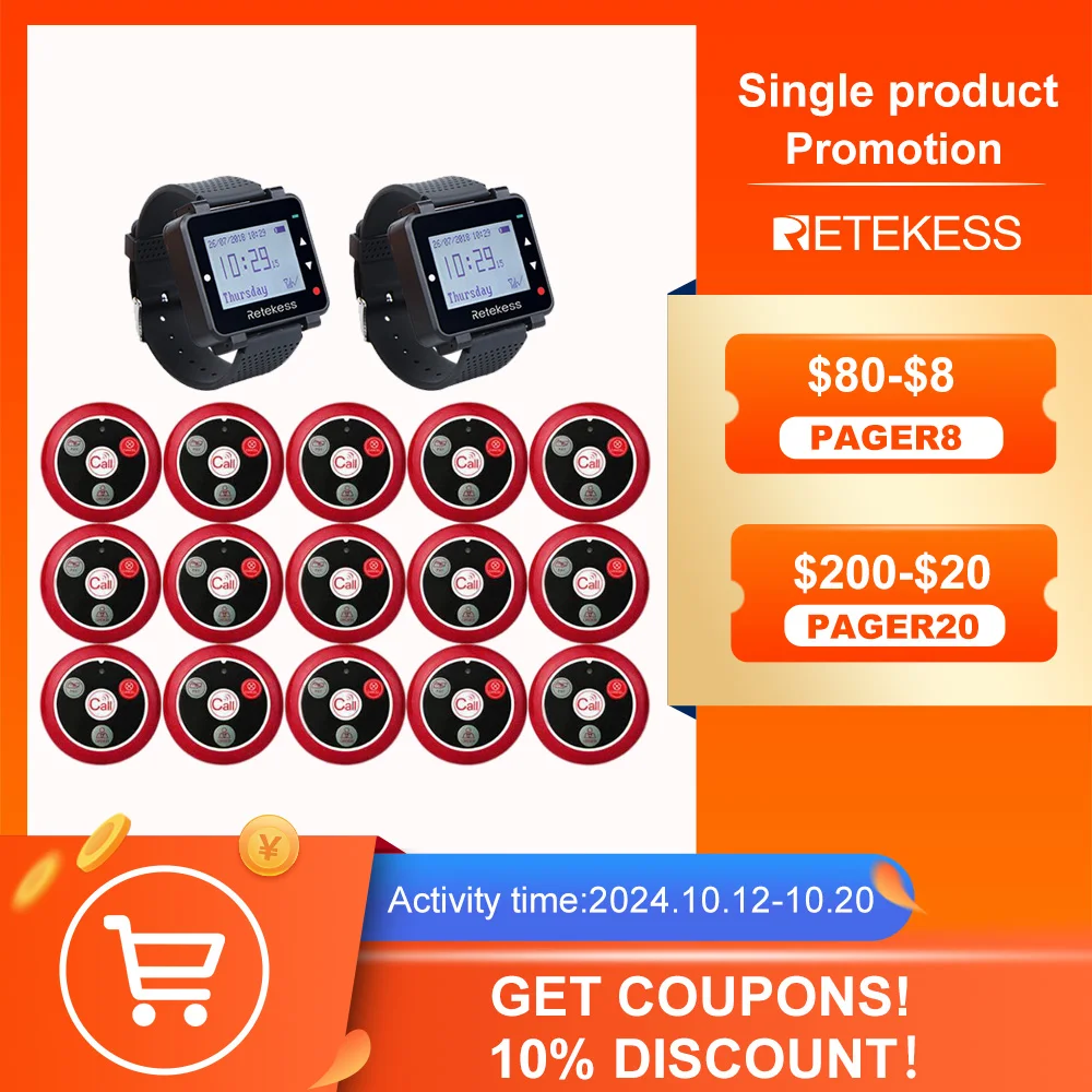 

RETEKESS Hookah Wireless Waiter Calling System Restaurant Pager T128 Watch Receiver T117 Call Button Customer Service For Cafe