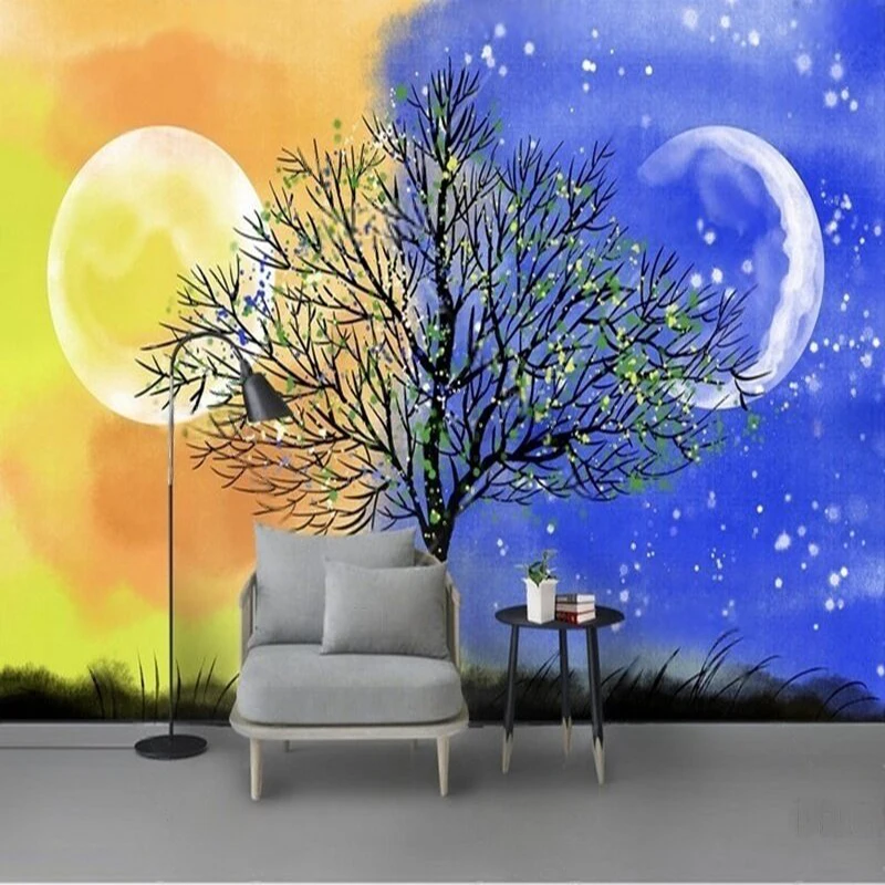 Modern minimalist hand-painted abstract life tree oil painting TV luxury home decoration bedroom background wall