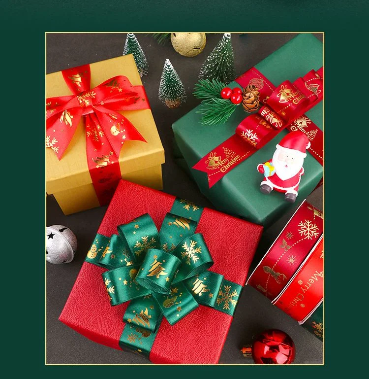 5M Weihnachtsband für Geschenkverpackungen, goldbedrucktes Weihnachts-Satinband, Navidad, Heimdekoration, Baumdekoration, DIY-Bastelzubehör, Neujahr 2026 Zubehör – Detail 2