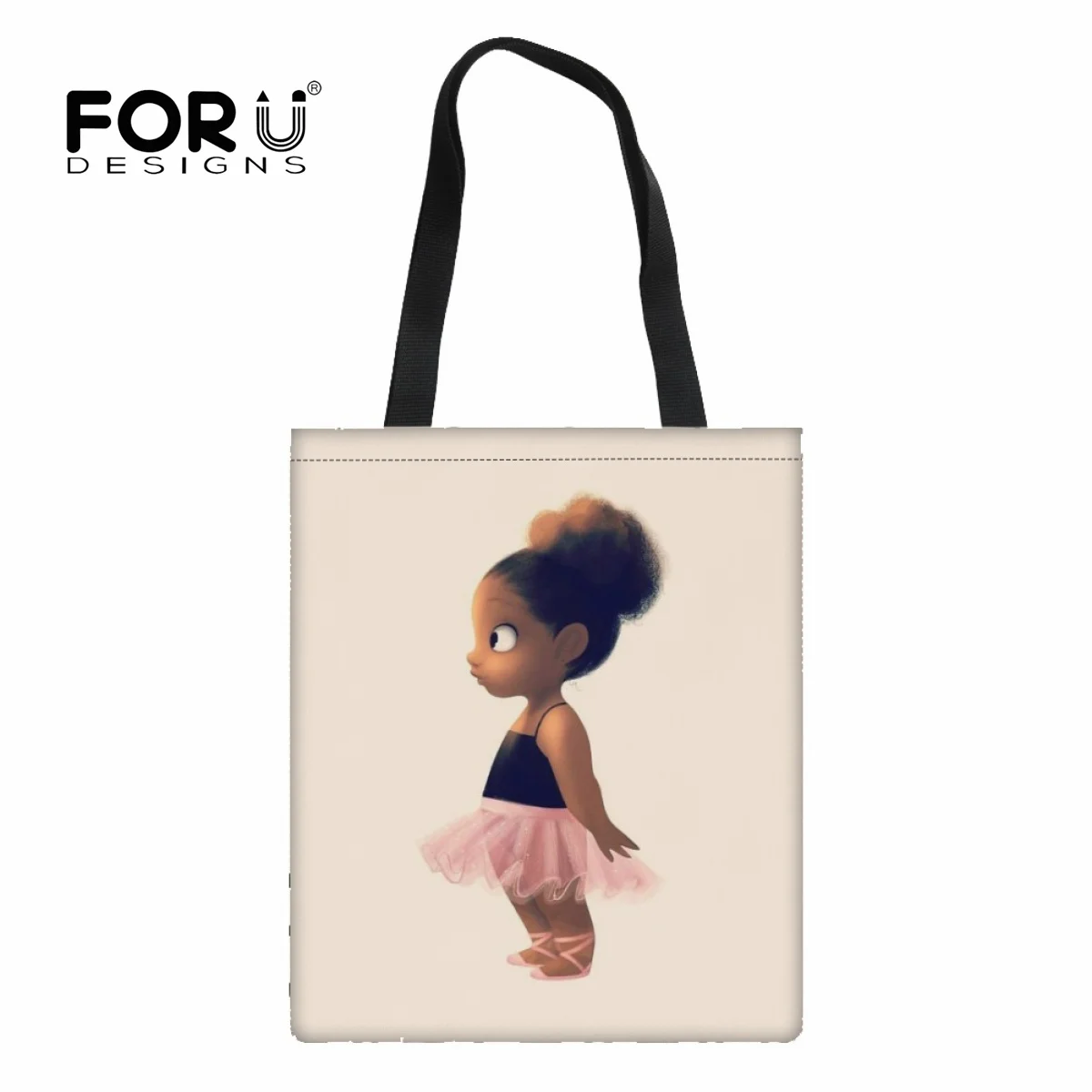 

FORUDESIGNS Cartoon African Kids Design Printed Tote Bag Women Eco-Friendly Shopper Handbag Girl Shoulder Shopping Bag Lady