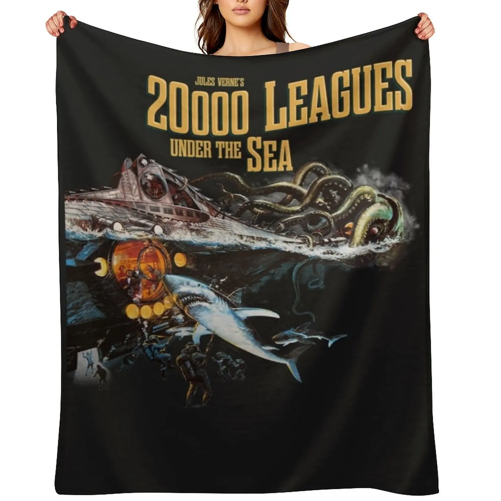 

20,000 leagues under sea Jules Verne Classic T-Shirt Throw Blanket Sofa Quilt bed plaid Warm Luxury Blankets