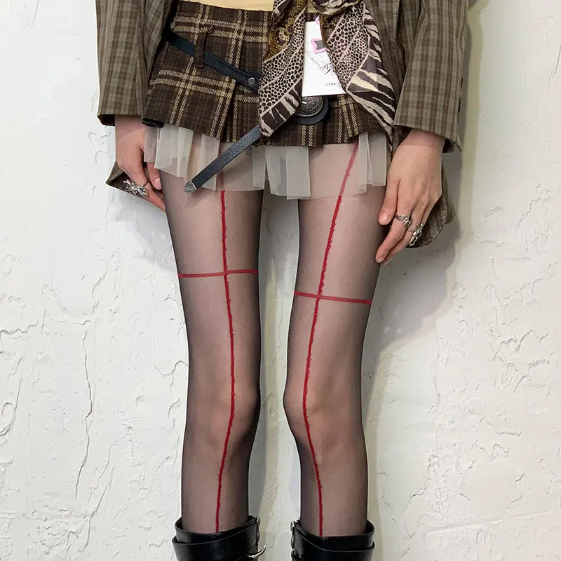 

Y2k Fashion Gothic Cross Line Sexy Pantyhose Women Fishnet Ins Hot Girls JK Tights High Elastic Stockings Leggings Mesh Tights