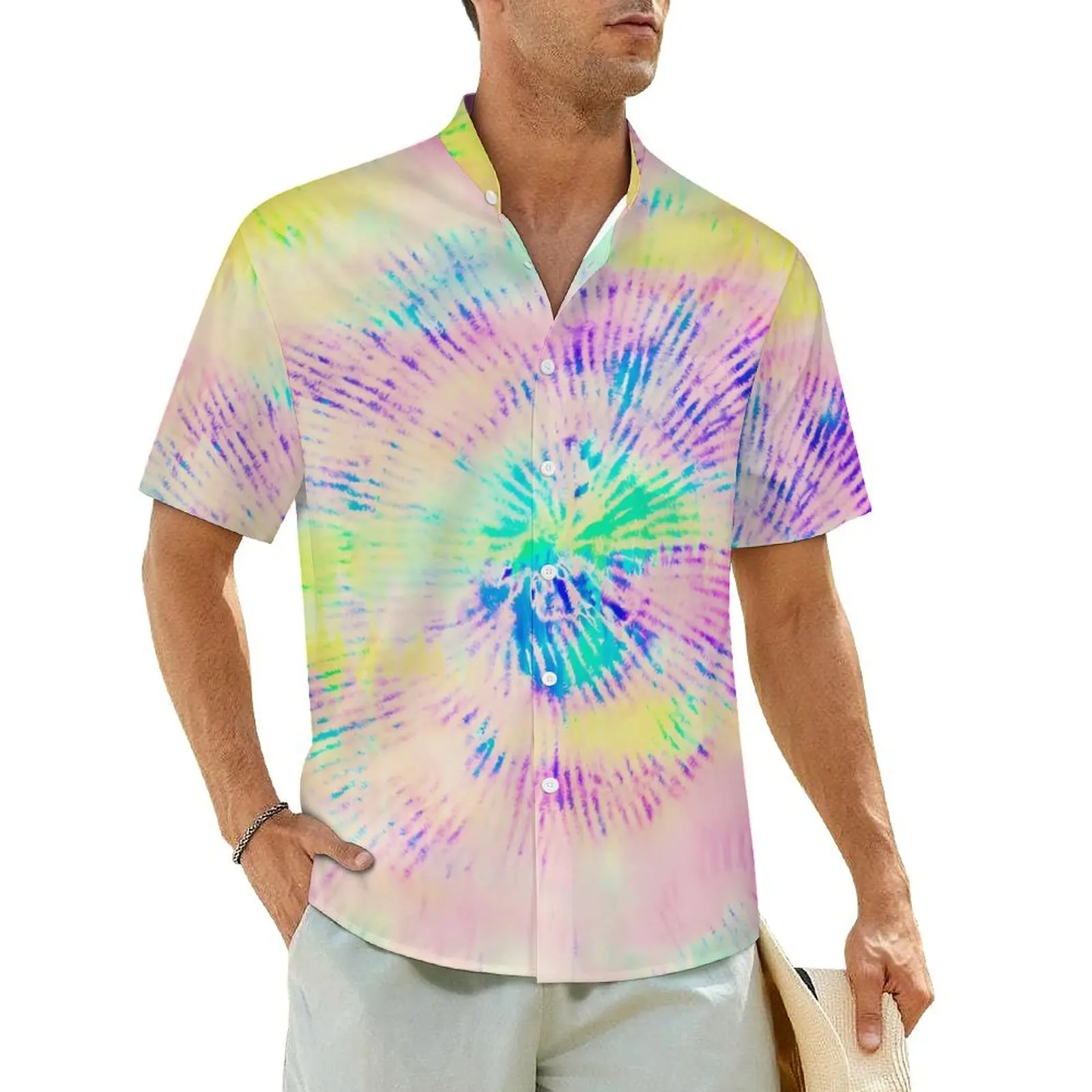 

Neon Paint Print Hawaii Shirt For Men Vacation Colorful Tie-Dye Casual Shirts Short Sleeve Y2K Graphic Classic Oversized Blouses