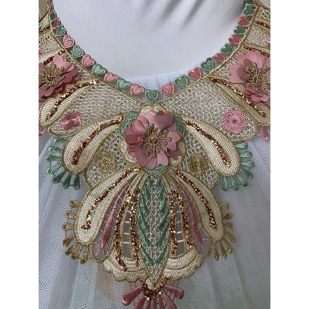 1Pc Net 3D Embroidered Fabric Color Flower Venise Lace Sewing Applique Lace Collar Neckline Ancient Collar Applique Accessories