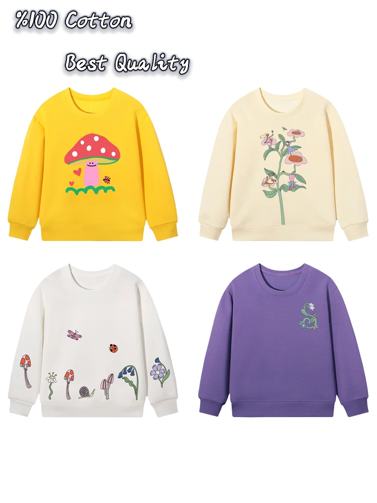 cute floral girl sweatshirt %100 cotton fashion new kids winter clothes top mushroom plant graphics pullover child girls hoodies