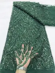 NDPN324 Green!Good quality African net lace fabric with sequins,wholesale embroidered French tulle lace for party/wedding dress