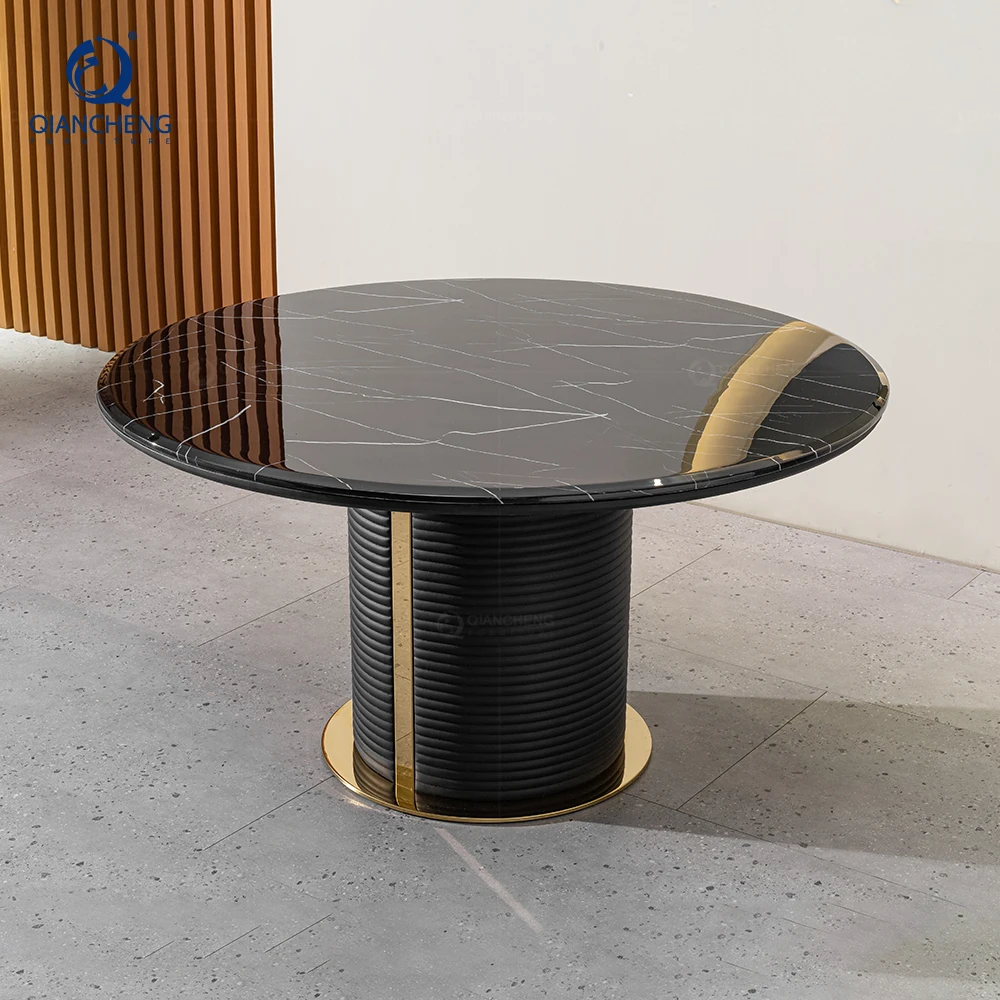 OEM european style 10 people leather dinning table and chair luxury high end modern Concrete dining table set black and gold