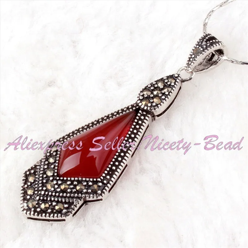 8x10mm Rhomb Stone Tibetan Silver Marcasite Necklace Pendant Charms 1 Pcs 15x45mm Gorgeous Jewelry for Women Wediing Party