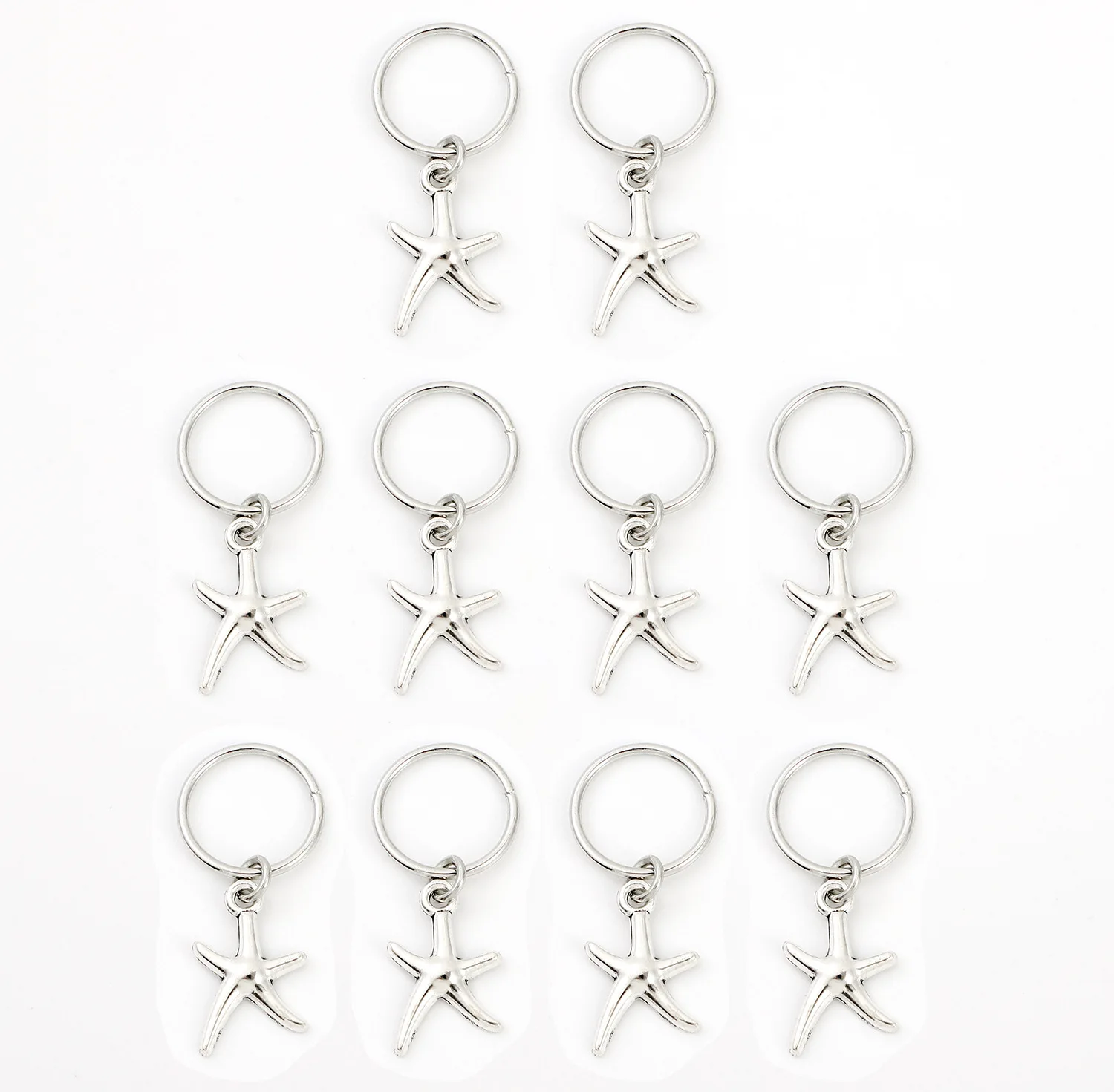 10Pcs Silver Star Pearl Hair Braid Dread Dreadlock Beads Clips Cuffs Rings Tube Accessories Opening Hoop Circle Hole Hair Rings