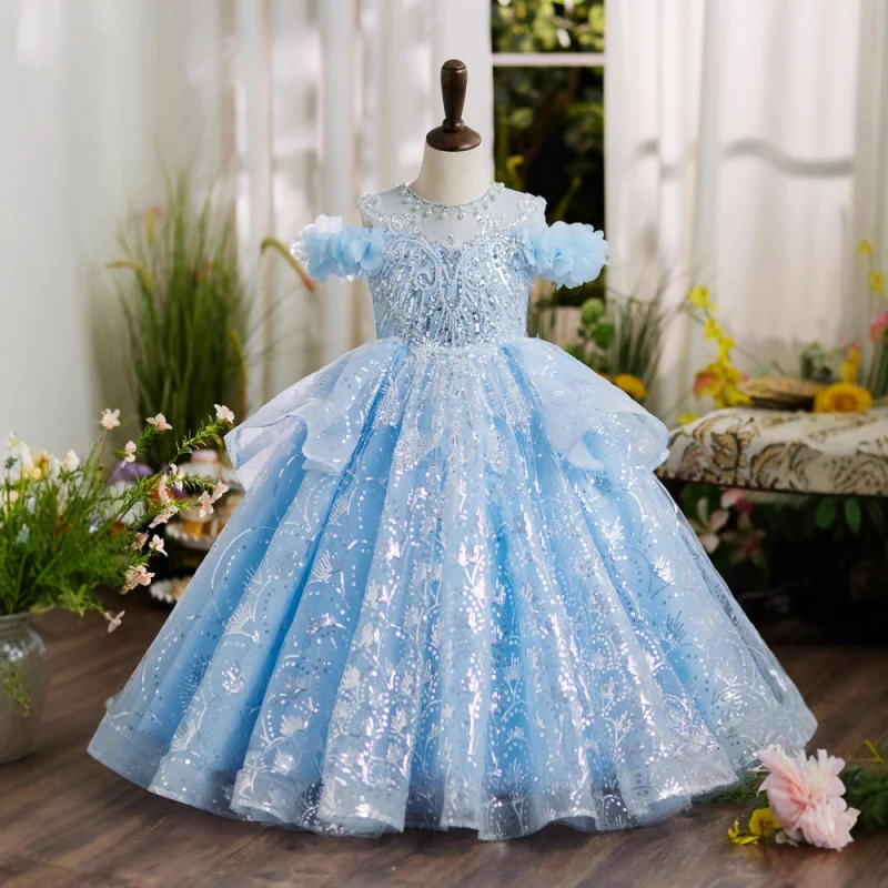 Girls' Evening Dress High-End Flower Girl Host Piano Performance Princess Dress Children's Light Luxury Niche Puffy Dress Wholes