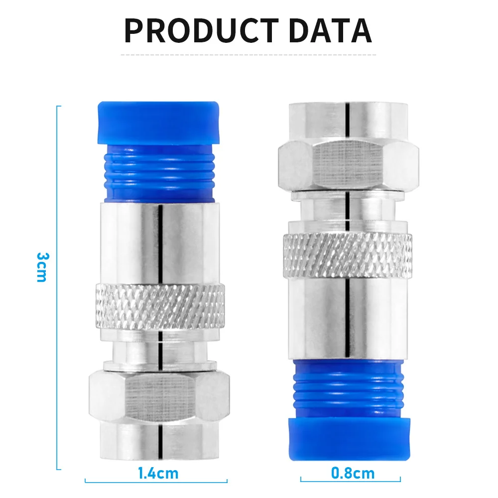 10pcs RG6 Compression Connectors RG6 F Type Connector Coax Coaxial Compression Fitting Waterproof Connection Blue and Black