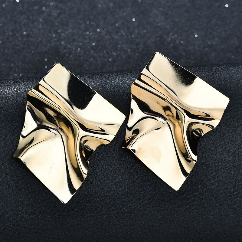 New Irregular Sequins Metal Stud Earrings Gold Color Big Simple Punk Earrings For Women Statement Party Fashion Jewelry