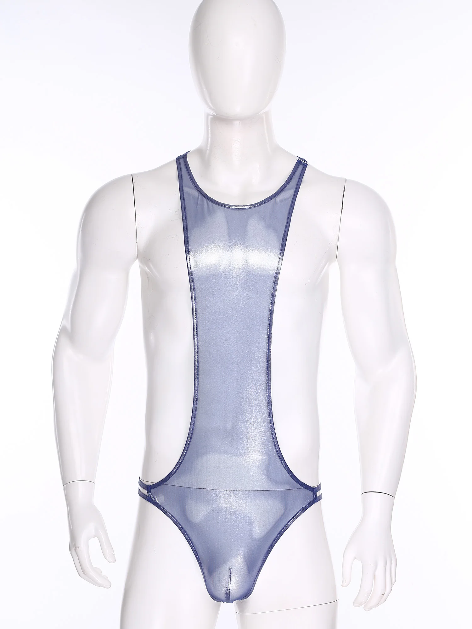 

Men Glossy Sheer Mesh Wrestling Bodysuit Sexy Sleeveless Sling Singlets One-Piece Mankini Jumpsuit Swimwear Clubwear Pool Party