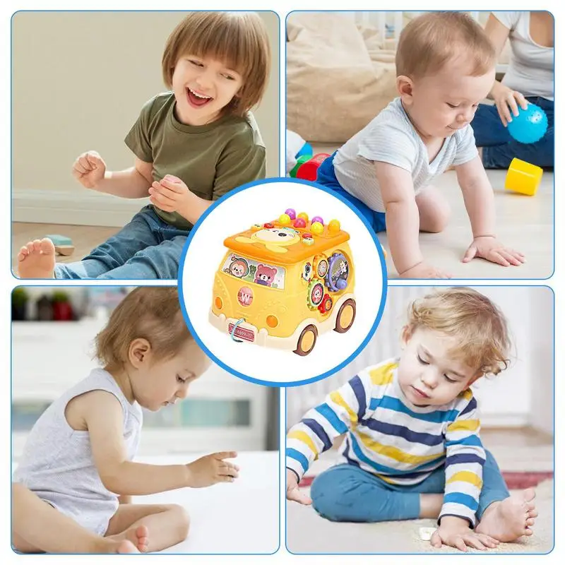 Toddler Educational Car Toys Activity Bus Toy Pounding Game Cartoon Bus Educational Toys With Light & Music For Boys Girls Kid