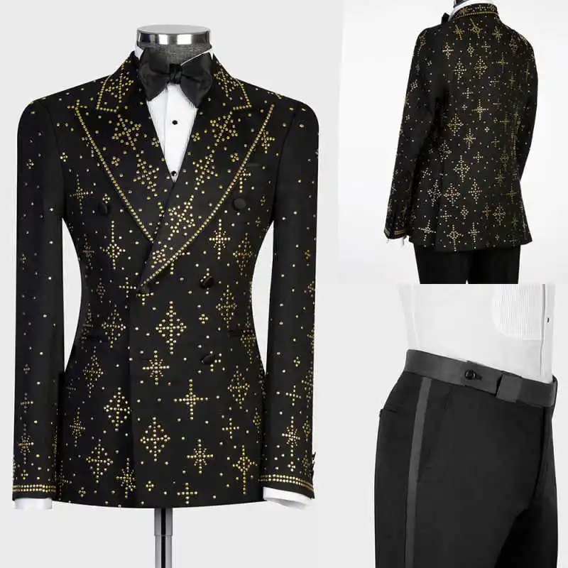 Mode Hochzeit Männer Anzug Party Anzüge Kristall 2-teilig Mantel Hosen Maßgeschneiderte Bräutigam Smoking Formelle Anlässe Tragen Größe Angepasst