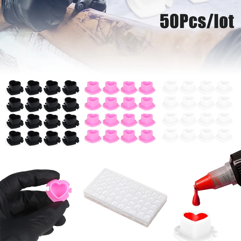 

50 шт. биоразлагаемые чернила для татуировки, чашка в форме сердца, экологически чистая одноразовая пигментная крышка, аксессуар для татуировки