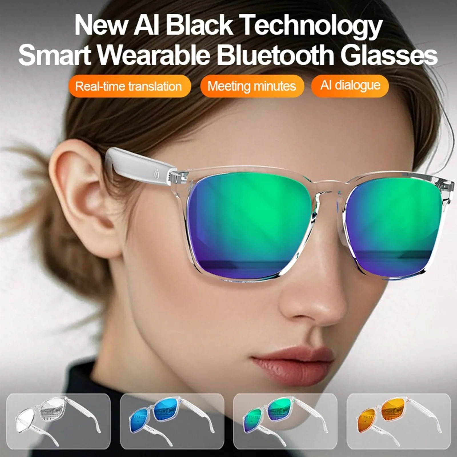 

Colorful AI Translation Smart Glasses Colorful Bluetooth Call Headset Music Control Phone Remote Wireless Eyewear for Travel Biz