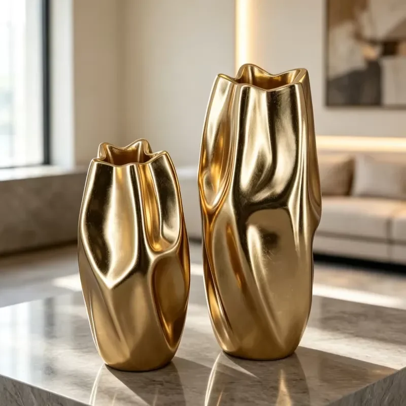 for Luxury Gold Flower Vase Indoor Decoration Flower Pots Planters Floor Vase for Home Decor