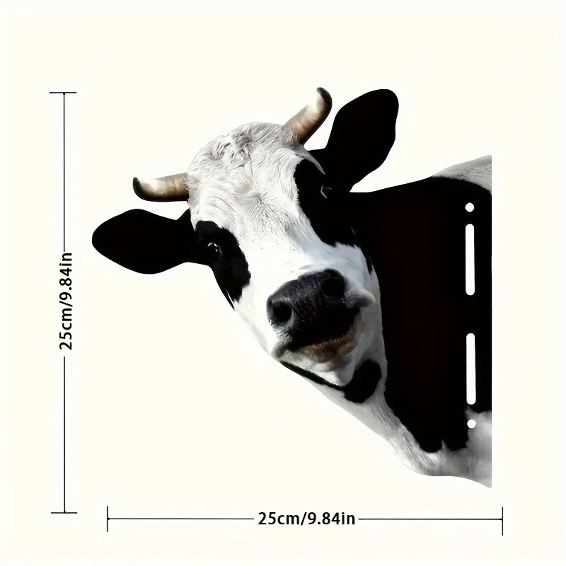 Black And White Farm Animal SculptureA Cat-Themed Cow Fence Sign And Wall Decoration Peeking from Behind a Tree Trunk