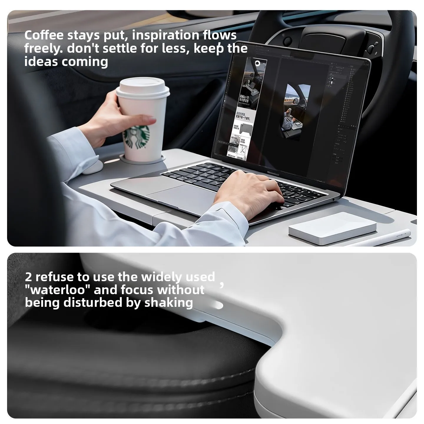 Foldable Car Desk For Tesla Model 3/Y/S/X Multifunctional Steering Wheel Dining Work Tray With Cup Holder Car Interior Accessory - view 3