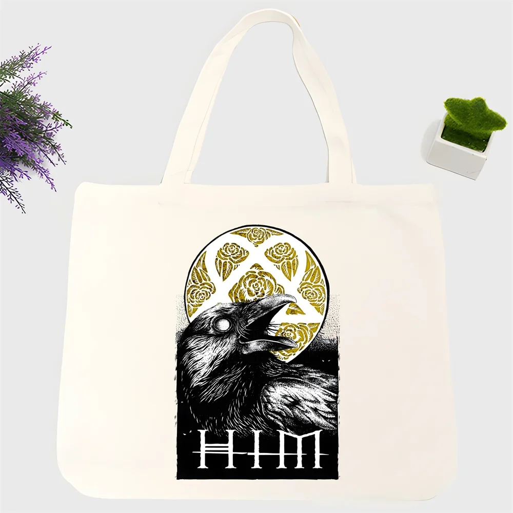 Him Ville Valo Unisex Handbags Custom Canvas Tote Bag Print Daily Use Reusable Travel Casual Shopping Bag