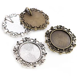 New Fashion 5pcs 25mm Inner Size Antique Silver Plated Baroque Style Cabochon Base Setting Charms Pendant