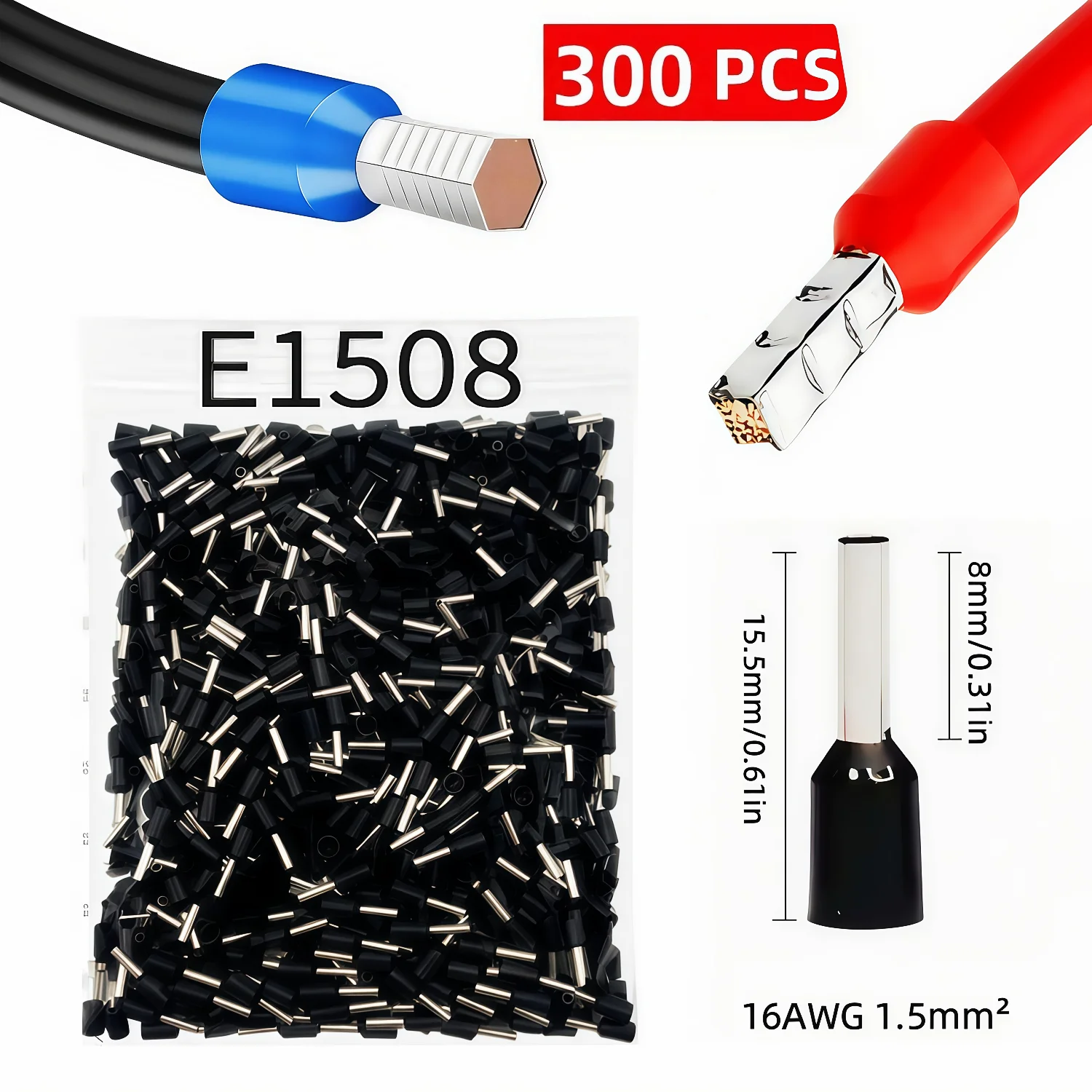 300-teiliges Isoliertes Kabelendverschluss-Set, 8 Größen AWG 22-8 Drahtklemmen, Verzinntes Messing PVC-Isoliert, für Elektrische Verkabelung