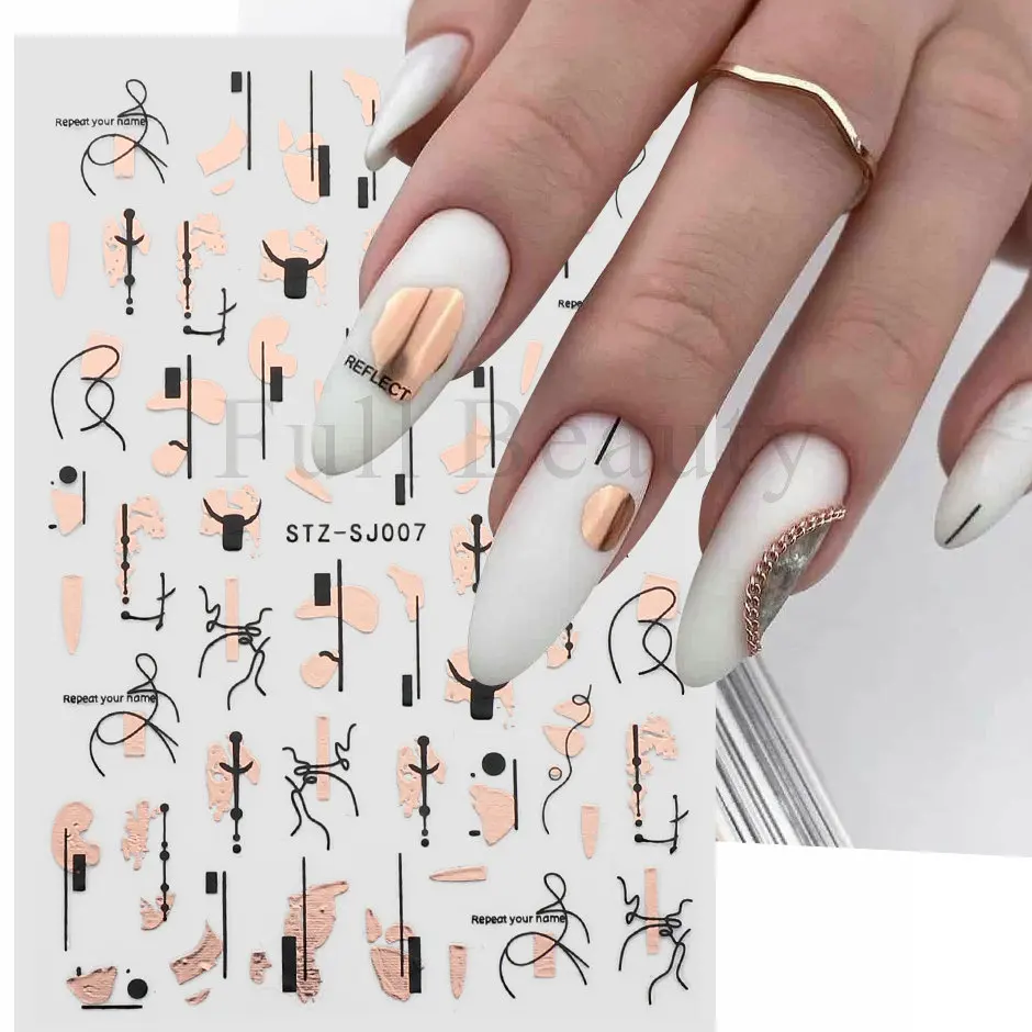 9 pezzi di adesivi per unghie set disegni misti laser olografico 3D strisce astratte linea foglia primavera estate decalcomanie decorazioni per manicure