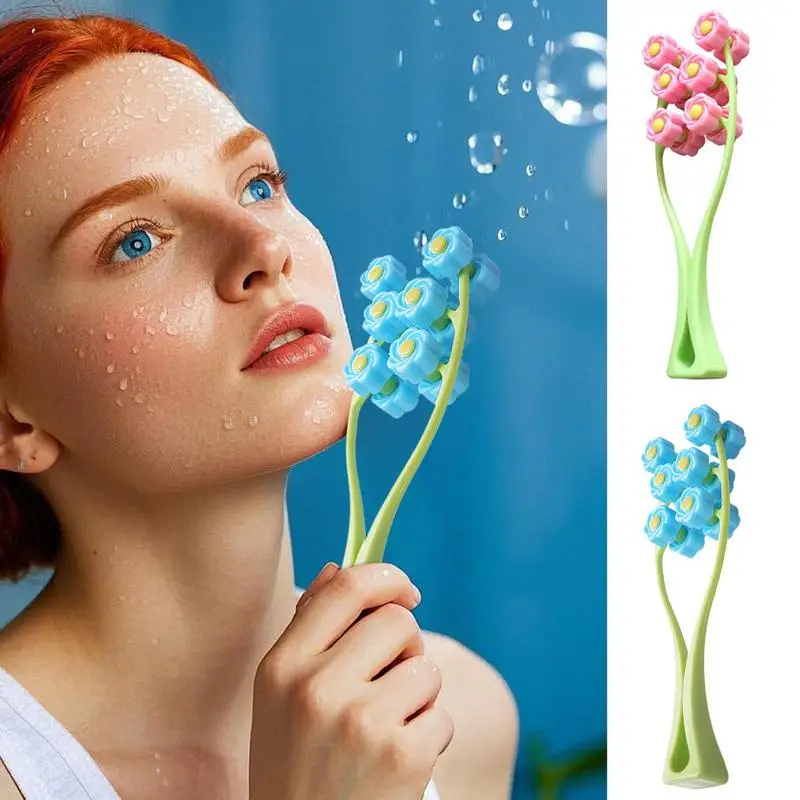 Face Massage Tool Y-Shaped Handheld Face Massager 3D Flower Roller Manual Relaxation Equipment for Women and Girls