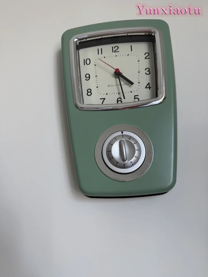 Vintage Iron Shell Clock, Silent Desktop & Wall Clock with Mechanical Countdown Timer for Kitchen