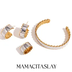 MamacitaSlay Double Sided Beads Stainless Steel Earrings Bracelets Rings 3PCS 2025 New Design Popular Jewelry Set High Quality