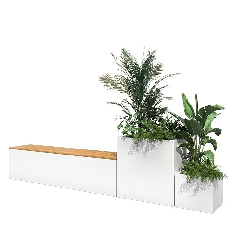 

Outdoor stainless steel landscape fence metal flower trough planting box bench