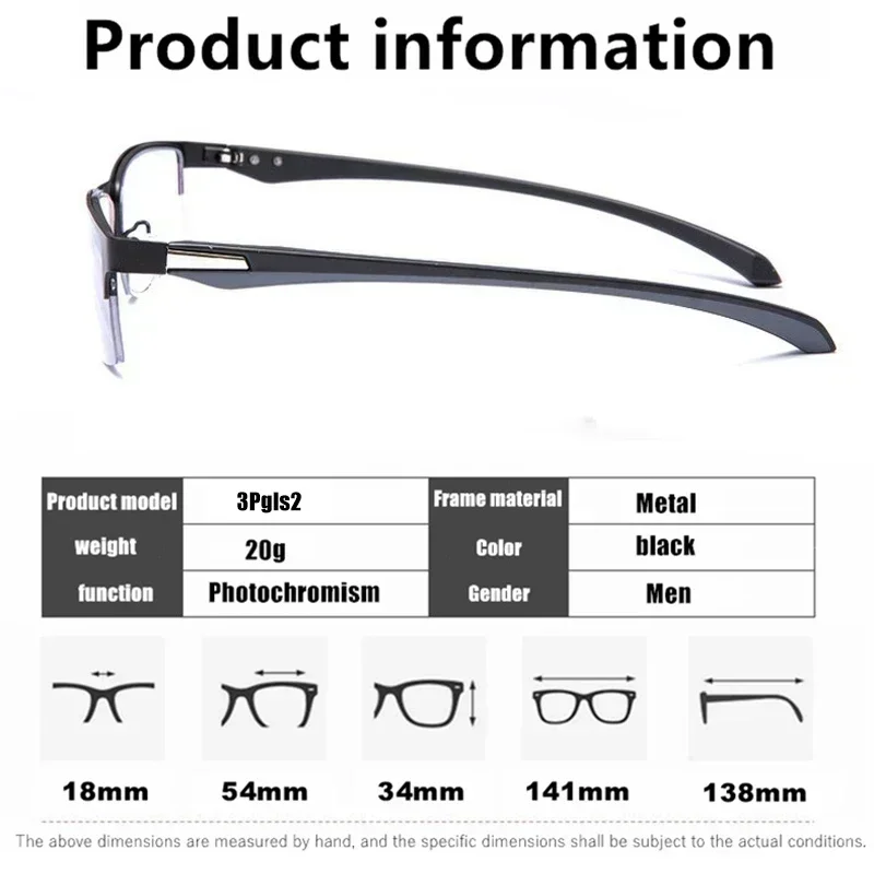 Progressive Multifokale Photochrome Lesebrille Anti-blau Licht Weit Anblick Gläser Männer Halb Rahmen Business Presbyopie Brille – Detail 16
