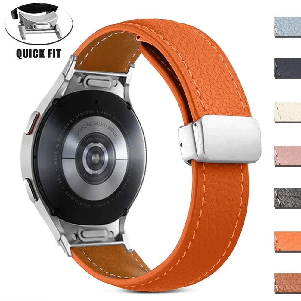 No Gaps Magnetic Leather Band for Samsuang Galaxy Watch 4/6 Classic 47mm 43mm 44mm 40mm Quick Fit Strap Galaxy 5 Pro Watch Band