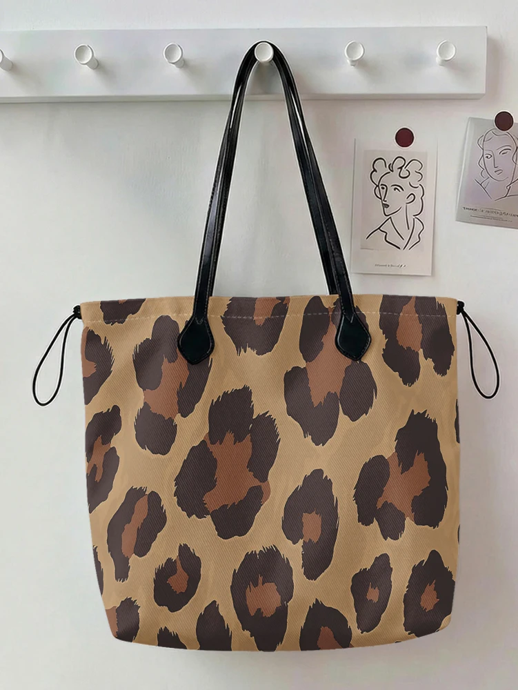 Classic Leopard Print Tote Bag Large Capacity Canvas Shoulder Bag For Shopping Travel Daily Use